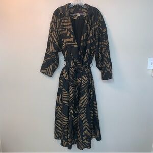 Vintage Jean Claude Poitras Belted  Black and Bronze Patterned Trench Coat